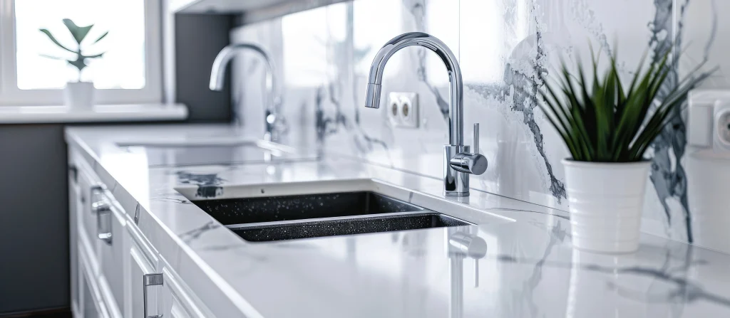 a sink and faucet in a kitchen